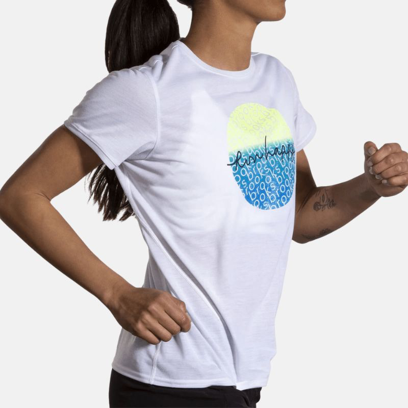 Picture of BROOKS Distance Short Sleeve 3.0 Γυναικείο T-Shirt Τρεξίματος 183 White/Run Happy