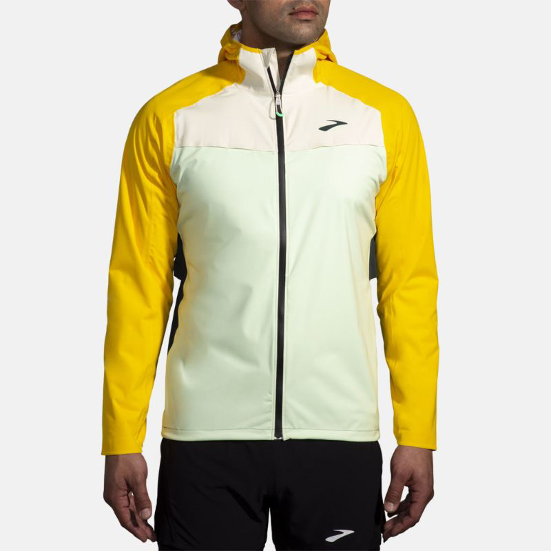 Picture of BROOKS High Point Waterproof Jacket Ανδρικό Μπουφάν Τρεξίματος 320 Glacier Green/Ecru/Lemon