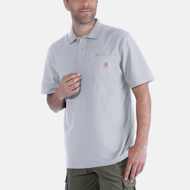 Picture of CARHARTT Loose Fit Midweight SS Pocket Polo K570 Ανδρικό Κοντομάνικο HGY - Heather Grey