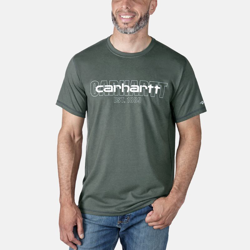 Picture of CARHARTT Force Relaxed Fit Midweight SS Block Logo T-Shirt 106653 Ανδρικό Κοντομάνικο CRH - Carbon Heather