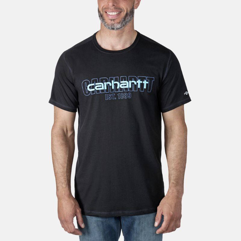 Picture of CARHARTT Force Relaxed Fit Midweight SS Block Logo T-Shirt 106653 Ανδρικό Κοντομάνικο N04 - Black