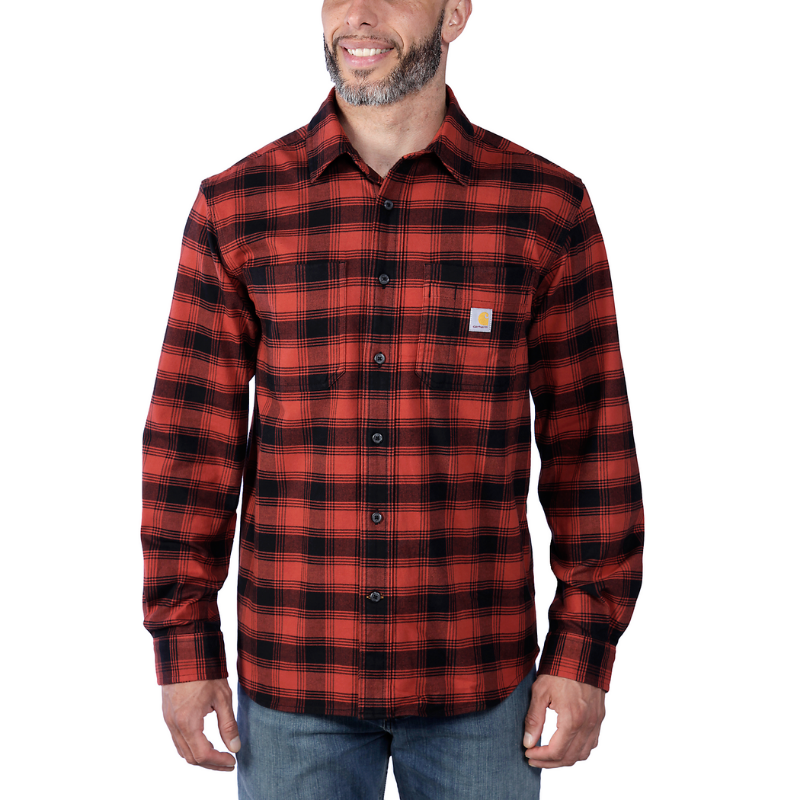 Picture of CARHARTT Rugged Flex Relaxed Fit Midweight Flannel LS Plaid Shirt 105945 Ανδρικό Πουκάμισο R81 - Red Ochre