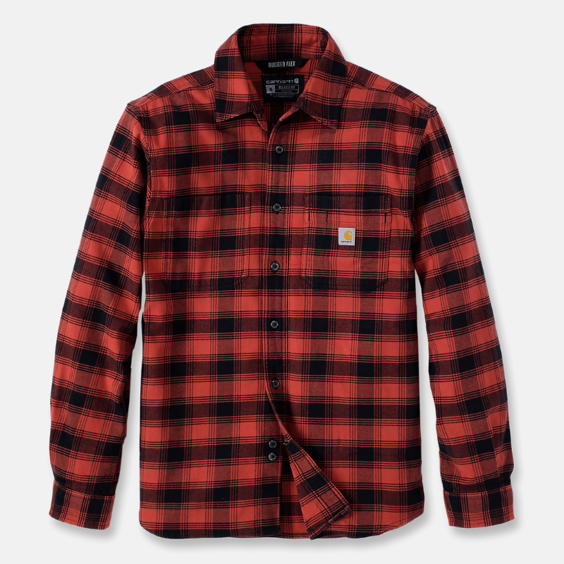 Picture of CARHARTT Rugged Flex Relaxed Fit Midweight Flannel LS Plaid Shirt 105945 Ανδρικό Πουκάμισο R81 - Red Ochre