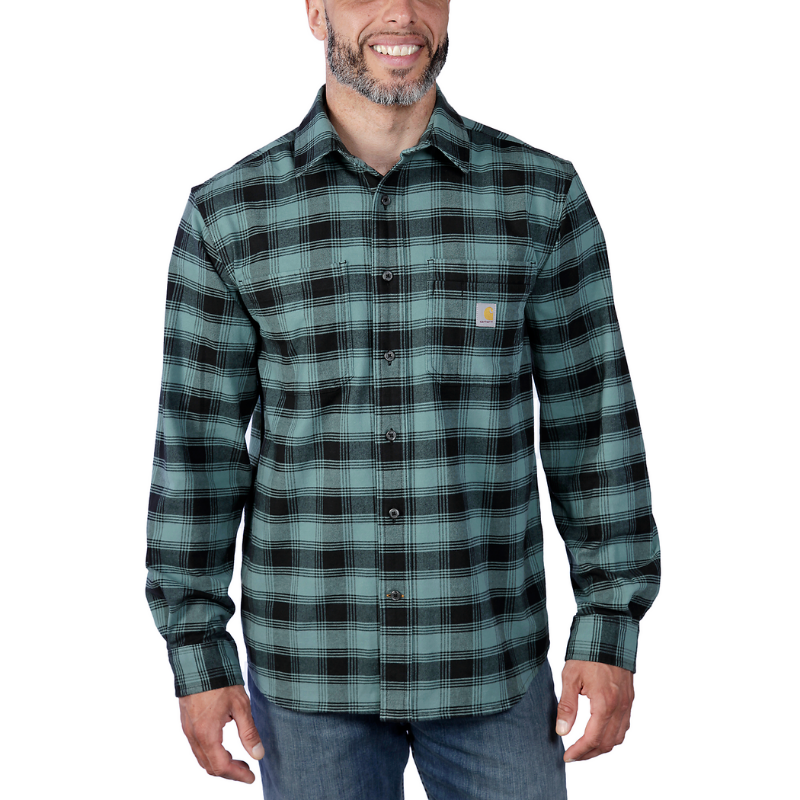 Picture of CARHARTT Rugged Flex Relaxed Fit Midweight Flannel LS Plaid Shirt 105945 Ανδρικό Πουκάμισο GE0 - Powder Sea Pine