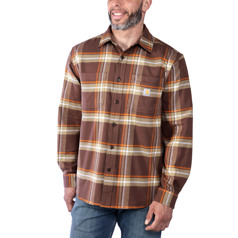 Picture of CARHARTT Rugged Flex Relaxed Fit Midweight Flannel LS Plaid Shirt 105945 Ανδρικό Πουκάμισο B57 - Chestnut