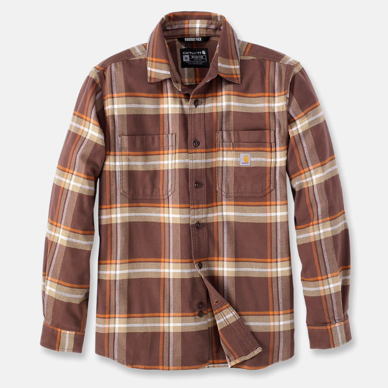 Picture of CARHARTT Rugged Flex Relaxed Fit Midweight Flannel LS Plaid Shirt 105945 Ανδρικό Πουκάμισο B57 - Chestnut