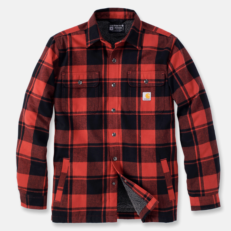 Picture of CARHARTT Relaxed Fit Heavyweight Flannel Sherpa Lined Shirt Jac 105939 Ανδρικό Μπουφάν-Ζακέτα R81 - Red Ochre