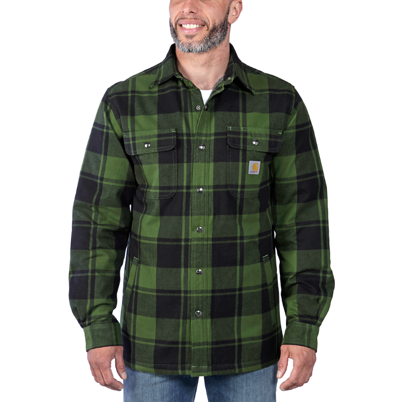 Picture of CARHARTT Relaxed Fit Heavyweight Flannel Sherpa Lined Shirt Jac 105939 Ανδρικό Μπουφάν-Ζακέτα GD3 - Chive