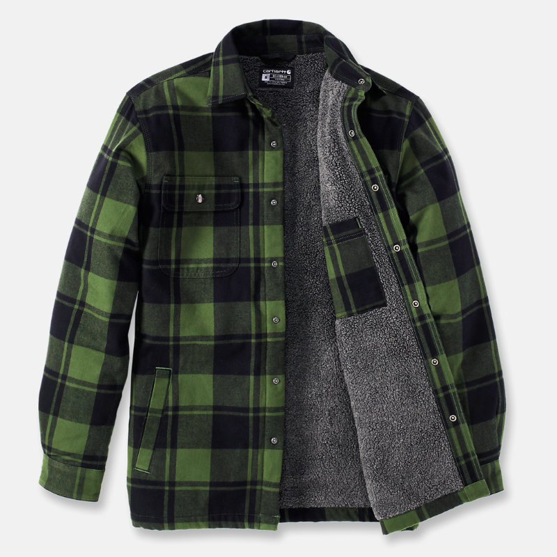 Picture of CARHARTT Relaxed Fit Heavyweight Flannel Sherpa Lined Shirt Jac 105939 Ανδρικό Μπουφάν-Ζακέτα GD3 - Chive