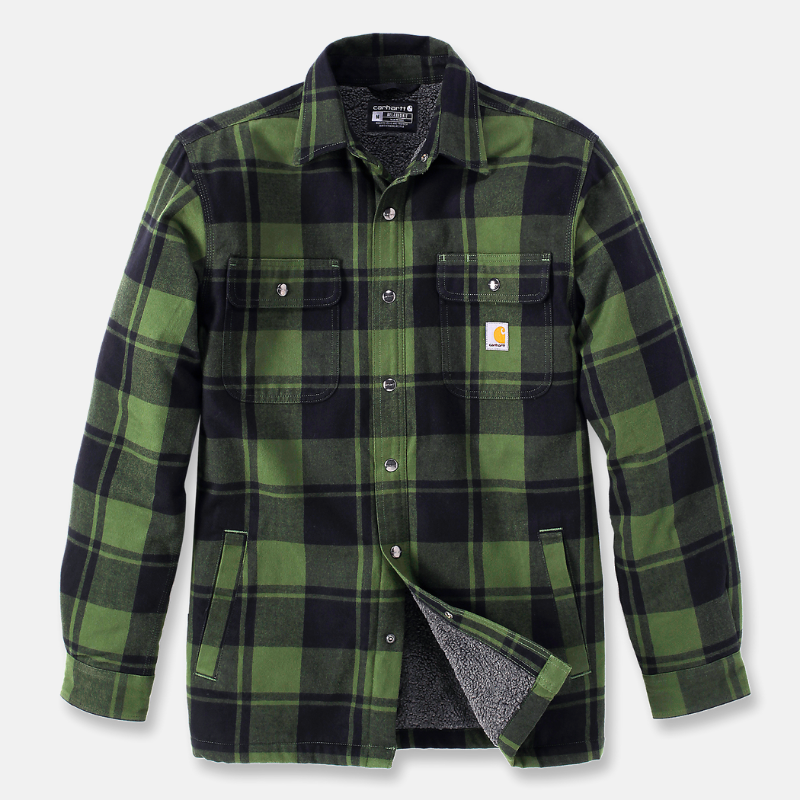 Picture of CARHARTT Relaxed Fit Heavyweight Flannel Sherpa Lined Shirt Jac 105939 Ανδρικό Μπουφάν-Ζακέτα GD3 - Chive