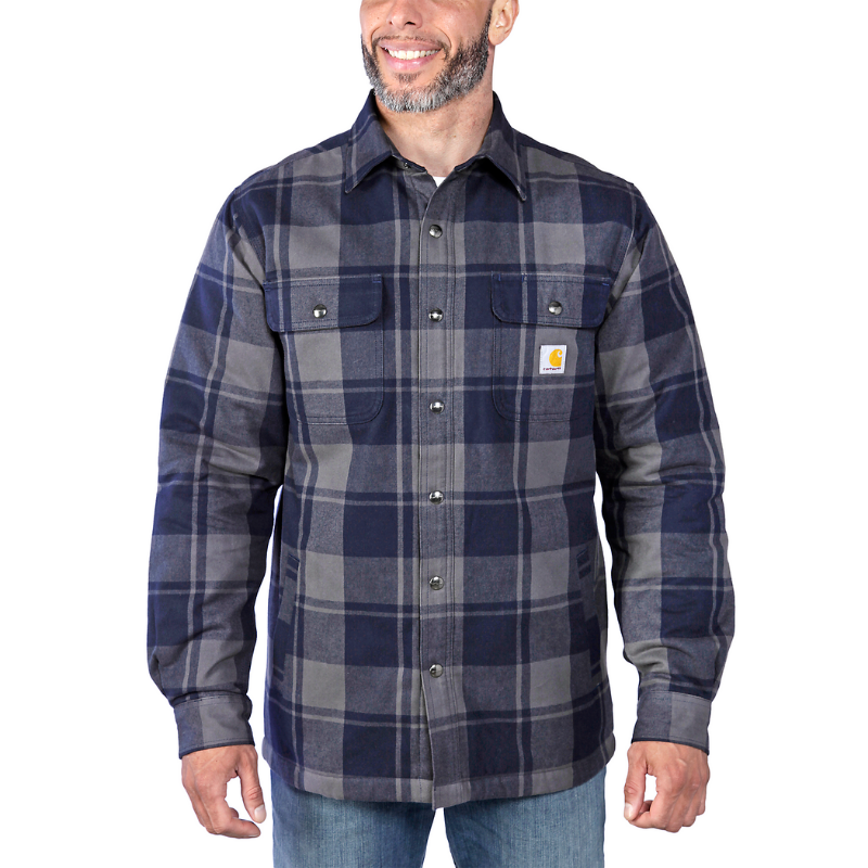 Picture of CARHARTT Relaxed Fit Heavyweight Flannel Sherpa Lined Shirt Jac 105939 Ανδρικό Μπουφάν-Ζακέτα 412 - Navy