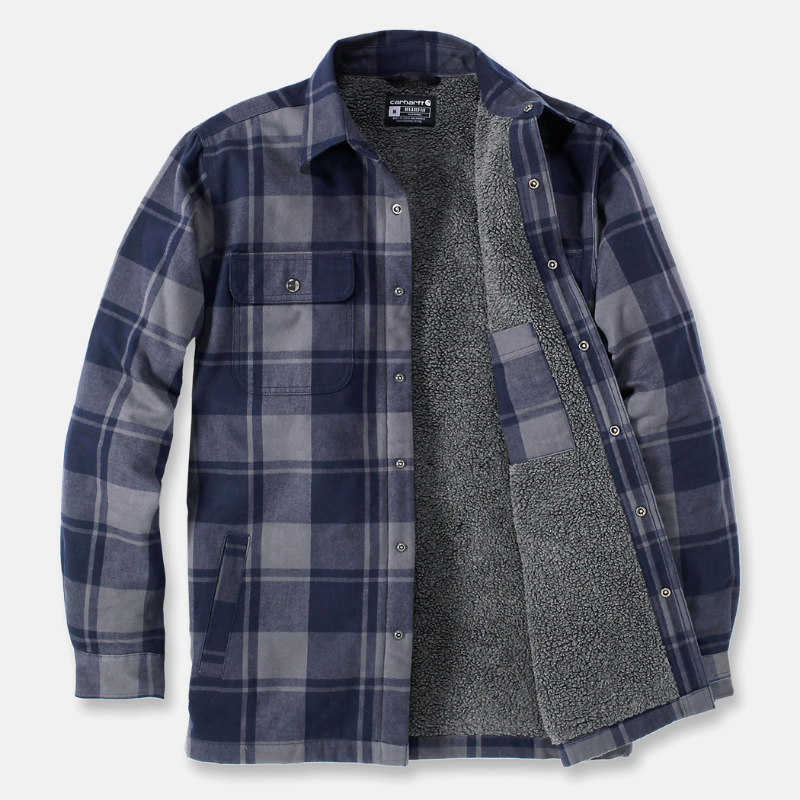 Picture of CARHARTT Relaxed Fit Heavyweight Flannel Sherpa Lined Shirt Jac 105939 Ανδρικό Μπουφάν-Ζακέτα 412 - Navy