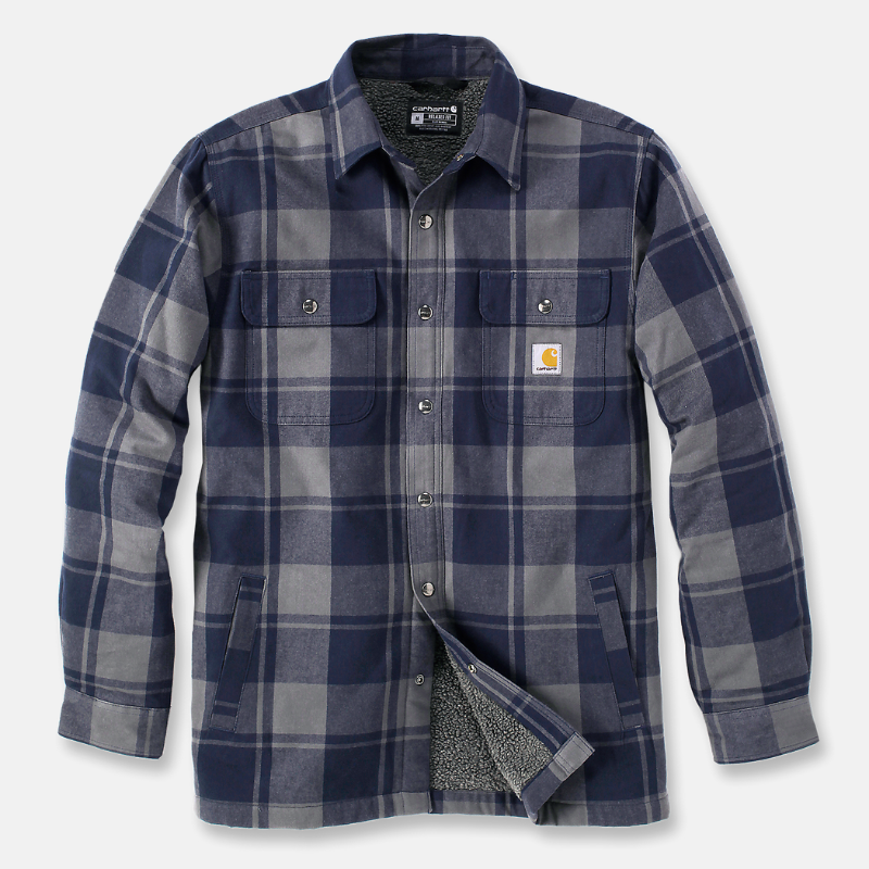 Picture of CARHARTT Relaxed Fit Heavyweight Flannel Sherpa Lined Shirt Jac 105939 Ανδρικό Μπουφάν-Ζακέτα 412 - Navy