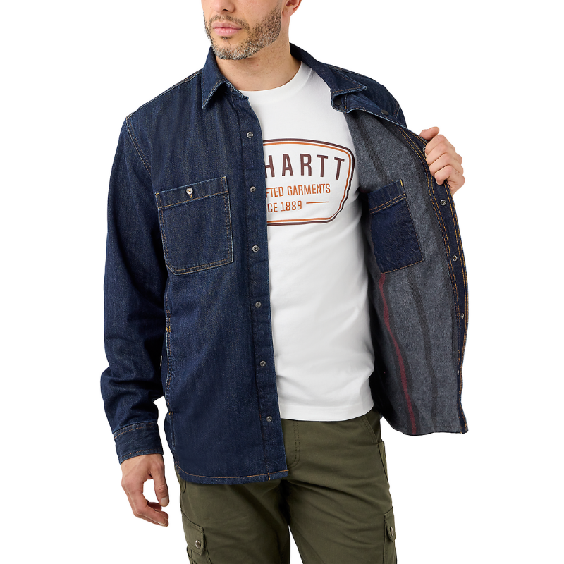 Picture of CARHARTT Relaxed Fit Denim Fleece Lined Snap Front Shirt 105605 Ανδρική Ζακέτα - Μπουφάν H84 - Glacier