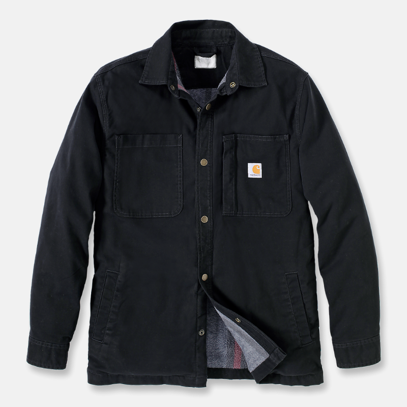 Picture of CARHARTT Rugged Flex Relaxed Fit Canvas Fleece Lined Snap Front Shirt Jac 105532 Ανδρική Ζακέτα N04 - Black