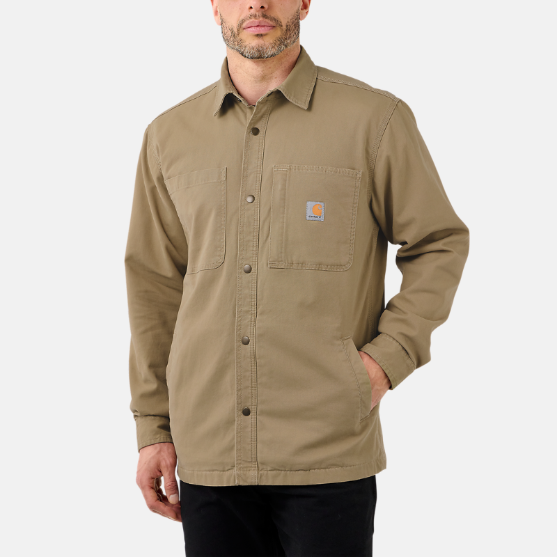 Picture of CARHARTT Rugged Flex Relaxed Fit Canvas Fleece Lined Snap Front Shirt Jac 105532 Ανδρική Ζακέτα DKH - Dark Khaki