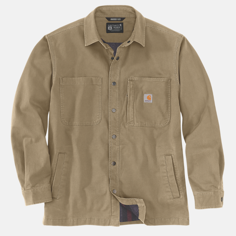 Picture of CARHARTT Rugged Flex Relaxed Fit Canvas Fleece Lined Snap Front Shirt Jac 105532 Ανδρική Ζακέτα DKH - Dark Khaki