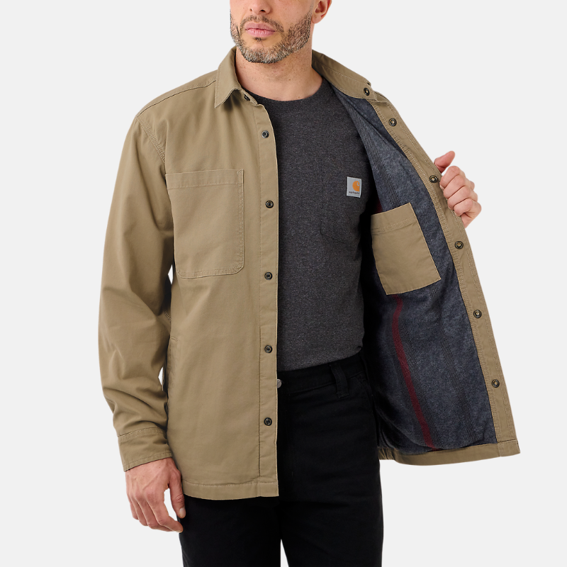 Picture of CARHARTT Rugged Flex Relaxed Fit Canvas Fleece Lined Snap Front Shirt Jac 105532 Ανδρική Ζακέτα DKH - Dark Khaki