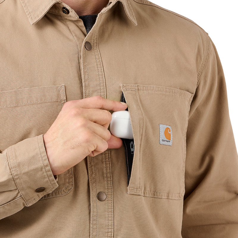 Picture of CARHARTT Rugged Flex Relaxed Fit Canvas Fleece Lined Snap Front Shirt Jac 105532 Ανδρική Ζακέτα DKH - Dark Khaki