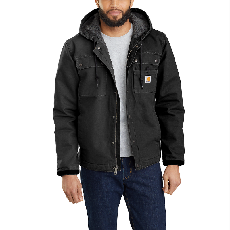 Picture of CARHARTT Bartlett Relaxed Fit Washed Duck Sherpa Lined Utility Jacket 103826 Ανδρικό Μπουφάν BLK - Black