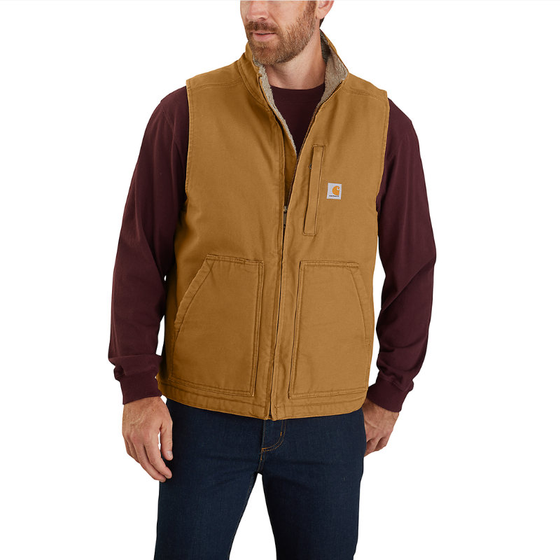 Picture of CARHARTT Loose Fit Wash Duck Sherpa Lined Mock Neck Vest 104277 Ανδρικό Γιλέκο BRN - Carhartt Brown