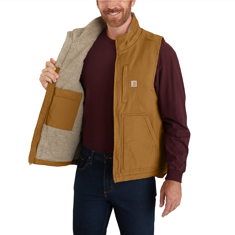 Picture of CARHARTT Loose Fit Wash Duck Sherpa Lined Mock Neck Vest 104277 Ανδρικό Γιλέκο BRN - Carhartt Brown