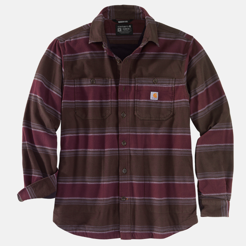 Picture of CARHARTT Rugged Flex Relaxed Fit Midweight Fleece Lined Shirt 104913 Ανδρικό Πουκάμισο Μπουφάν B22 - Dark Brown Stripe