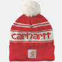 Εικόνα της CARHARTT Knit Pom Pom Logo Cuffed Beanie 105168 Unisex Σκούφος R72 - Red Winter White