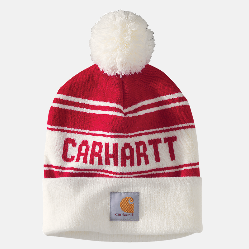 Picture of CARHARTT Knit Pom Pom Logo Cuffed Beanie 105168 Unisex Σκούφος 600 - Red